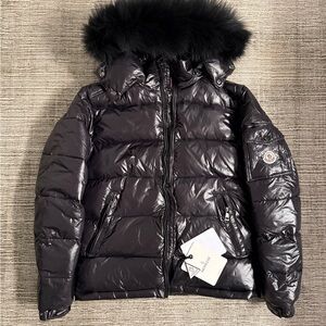 Shiny Black Jacket with Fur Trim